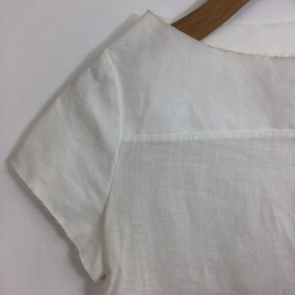 Stefano Mortari Women Linen Boat Neck Short Sleeve Blouse Top White IT 42 US M - Picture 2 of 13